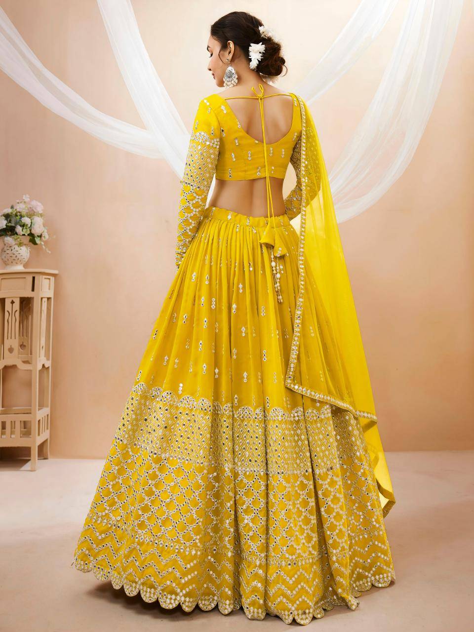 Expression vol 1 Georgette Yellow Bridal lehenga choli wholesale rates